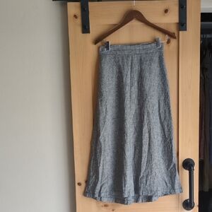 Linen Blend Gingham Midi Skirt